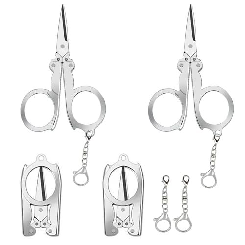 AxiyanX 4pc Small Folding Scissors With Key Chain Portable Mini Scissors For Travel Outdoors Silver - Image 1