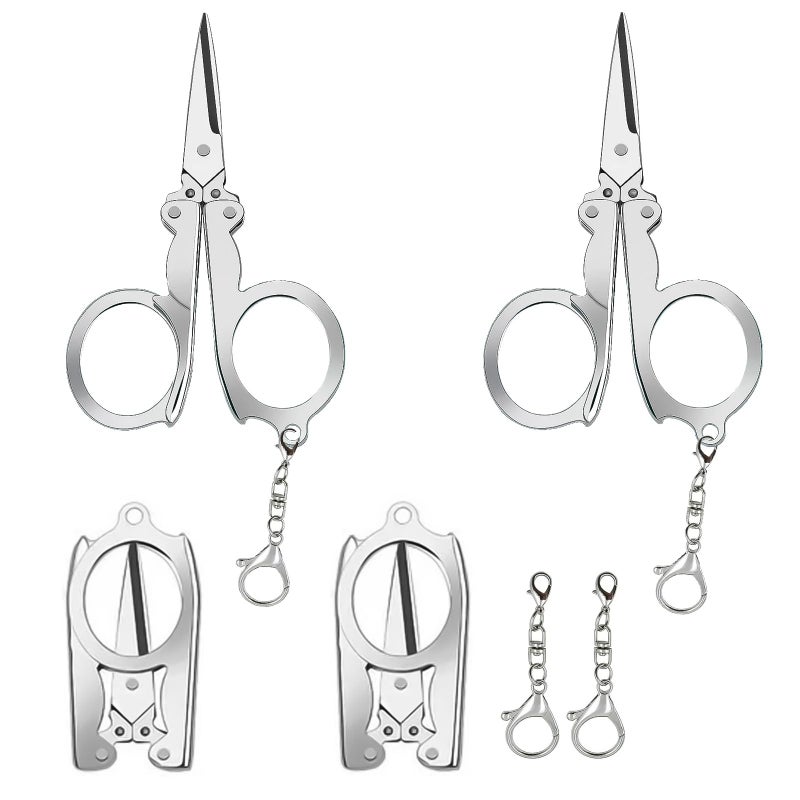 AxiyanX 4pc Small Folding Scissors With Key Chain Portable Mini Scissors For Travel Outdoors Silver - Image 3