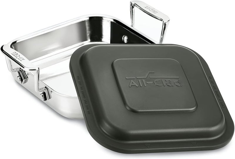 All-Clad Specialty Stainless Steel and Plastic Lid Square Covered Baking Pan 8x8 Inch Oven Broiler Safe 600F Pots and Pans Silver - Image 2