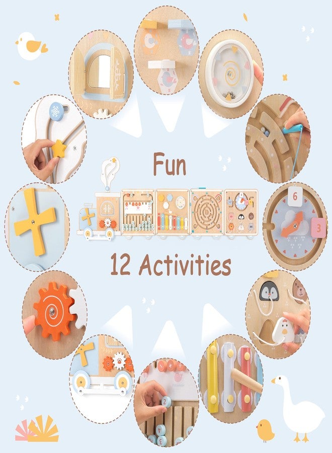 Pillowhale Train Activity Wall Busy Board, Wooden Montessori Sensory Toys, 12-in-1 Learning Activity Center for Playroom,Daycare, Nursery, Classroom, Educational Toys for Toddler - Image 3