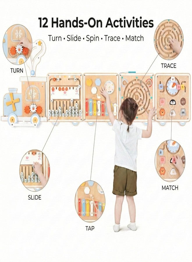 Pillowhale Train Activity Wall Busy Board, Wooden Montessori Sensory Toys, 12-in-1 Learning Activity Center for Playroom,Daycare, Nursery, Classroom, Educational Toys for Toddler - Image 2