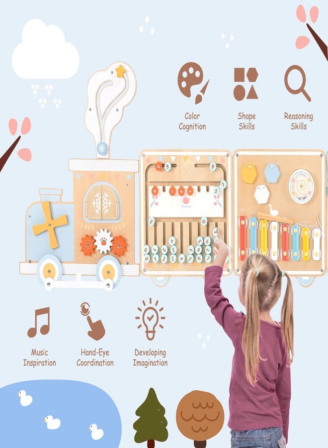 Pillowhale Train Activity Wall Busy Board, Wooden Montessori Sensory Toys, 12-in-1 Learning Activity Center for Playroom,Daycare, Nursery, Classroom, Educational Toys for Toddler - Image 4
