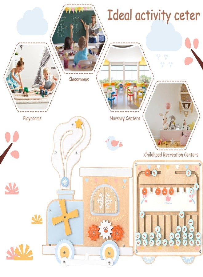 Pillowhale Train Activity Wall Busy Board, Wooden Montessori Sensory Toys, 12-in-1 Learning Activity Center for Playroom,Daycare, Nursery, Classroom, Educational Toys for Toddler - Image 5