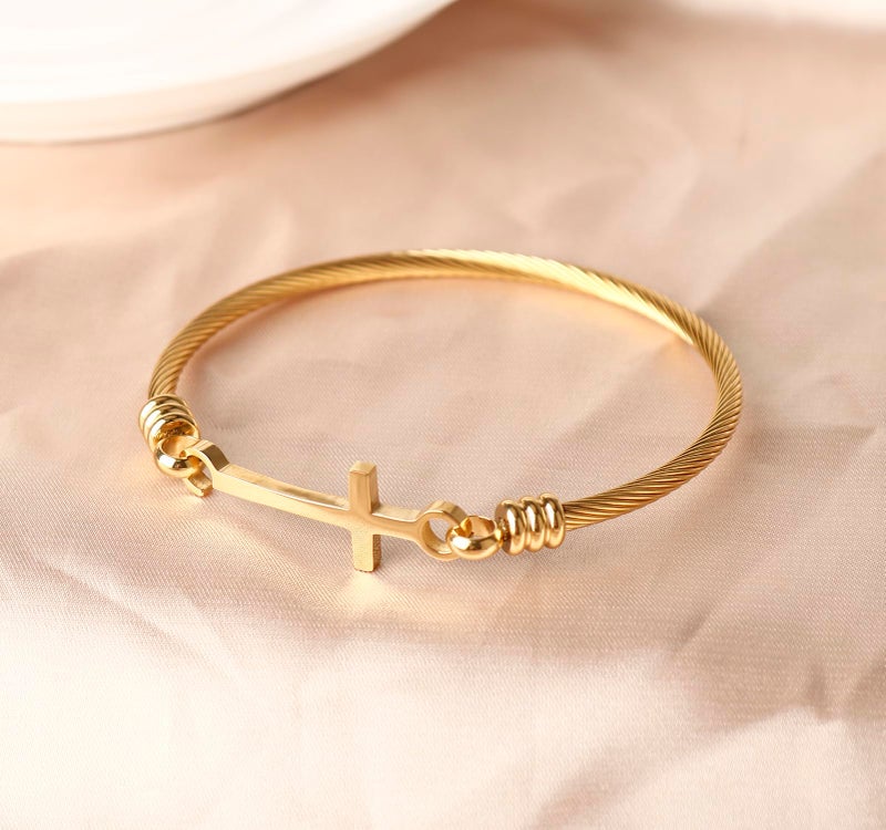 DS Religious Gift for Her Christian Cross Bracelet Bible Verse God is Within Her She Will Not Fall Inspirational Bracelets For Women Stainless Steel Jewelry Gift To Daughter Best Friend (Gold) - Image 3
