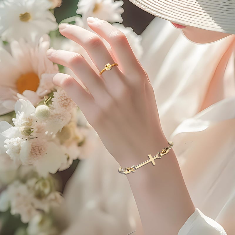 DS Religious Gift for Her Christian Cross Bracelet Bible Verse God is Within Her She Will Not Fall Inspirational Bracelets For Women Stainless Steel Jewelry Gift To Daughter Best Friend (Gold) - Image 4