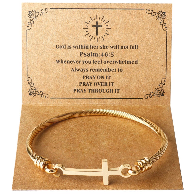DS Religious Gift for Her Christian Cross Bracelet Bible Verse God is Within Her She Will Not Fall Inspirational Bracelets For Women Stainless Steel Jewelry Gift To Daughter Best Friend (Gold) - Image 1