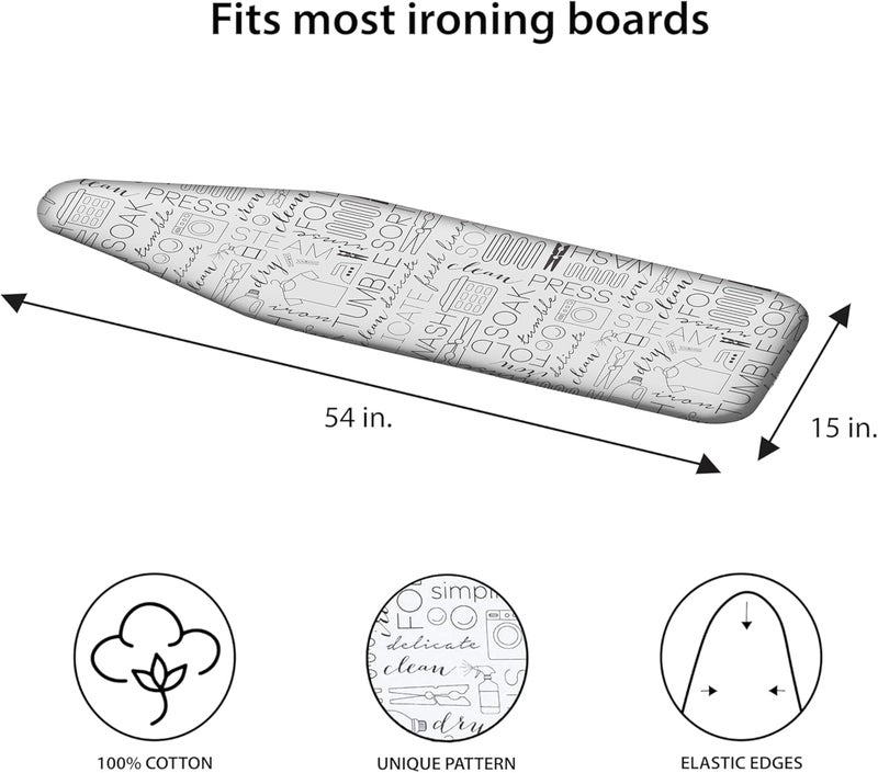 Simplify Ironing Board Cover | Scorch Resistant | Cotton | Thick Padding | Stretch Elastic Fit | Hook and Loop Fasteners | Cover ONLY | White - Image 3