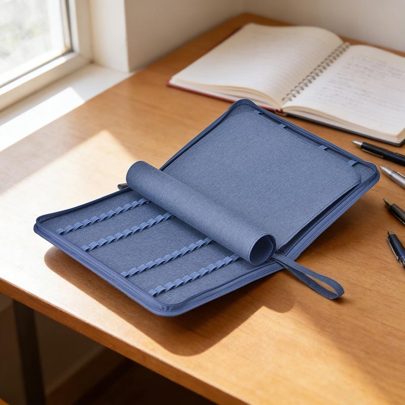 erofa 48 Slots Fountain Pen Case, Blue Water Resistant Canvas Pen Holder Display Pouch Storage Large Capacity Bag - Image 5