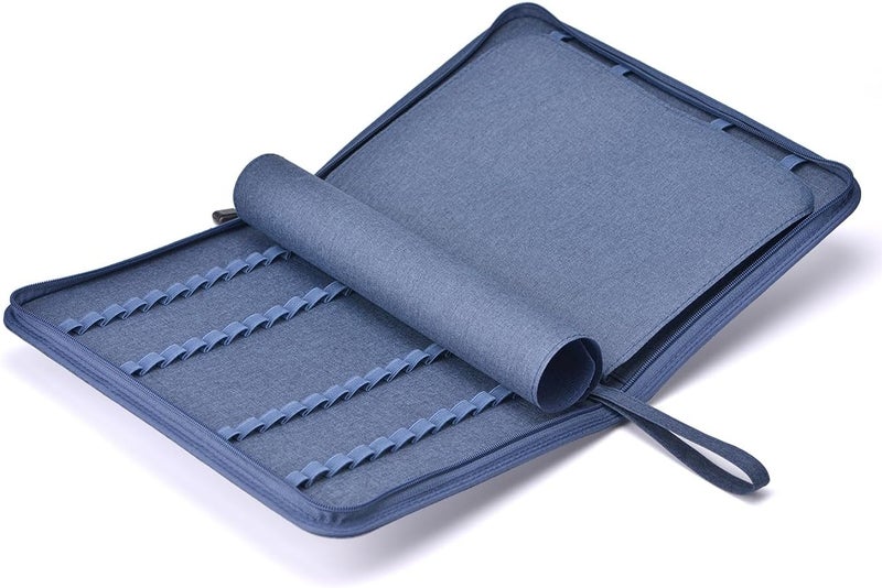 erofa 48 Slots Fountain Pen Case, Blue Water Resistant Canvas Pen Holder Display Pouch Storage Large Capacity Bag - Image 3