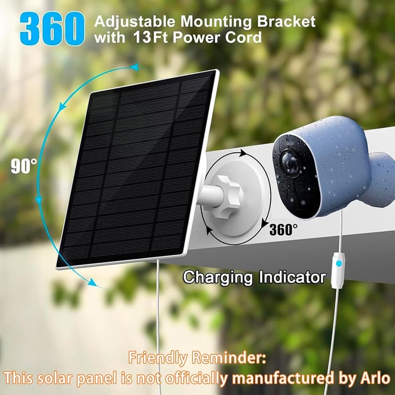 LIFEMOI Upgraded, with Charging Alert Breathing Light. 6w Solar Panel Compatible with Arlo Pro 5S 2K, Pro 4, Pro 3, Floodlight, Ultra 2, Ultra, and Go 2 Cameras, Easy Install，IP66 Waterproof，4m Charging Cable - Image 5