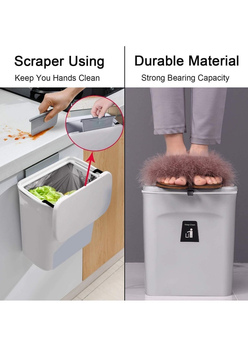 MIXDE 2.4 Gallon Hanging Trash Can for Kitchen Cabinet Door with Lid, Small Under Sink Garbage Can for Bathroom, Wall Mounted Counter Waste Compost Bin (Grey)  - Image 3