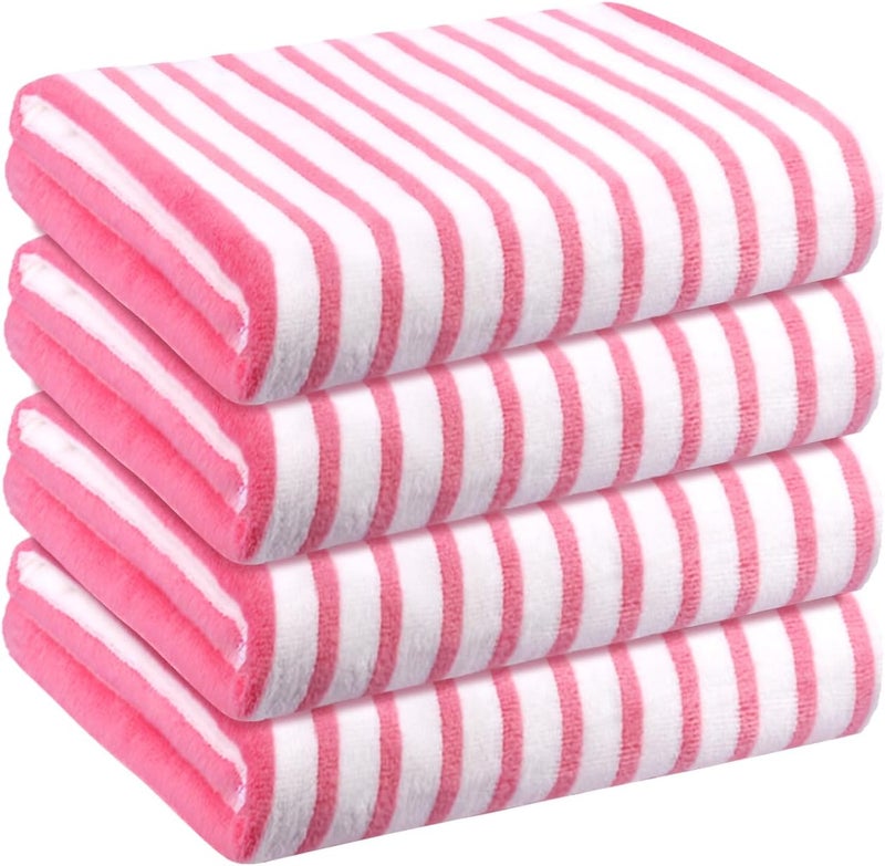 JML Beach Towels, 4 Pack, 30" x 60", Large Microfiber Bath Towel Set, Cabana Stripe, Absorbent, Quick Dry for Salon, Sauna, Hotel, Travel, Sport, Swimming, Pool, Yoga, Camping, Stripe Pink White - Image 1