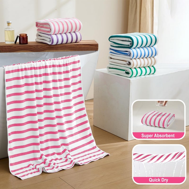 JML Beach Towels, 4 Pack, 30" x 60", Large Microfiber Bath Towel Set, Cabana Stripe, Absorbent, Quick Dry for Salon, Sauna, Hotel, Travel, Sport, Swimming, Pool, Yoga, Camping, Stripe Pink White - Image 4