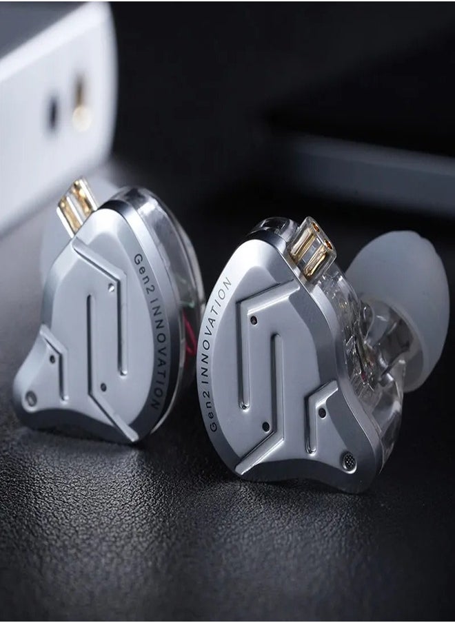 KZ ZSN Pro 2 in-Ear Monitors Headphones Metal Earphones 1BA+1DD Hybrid Technology HiFi Bass Clear Sound IEMs Noise Cancellation Earbuds Wired (silver color with Mic)