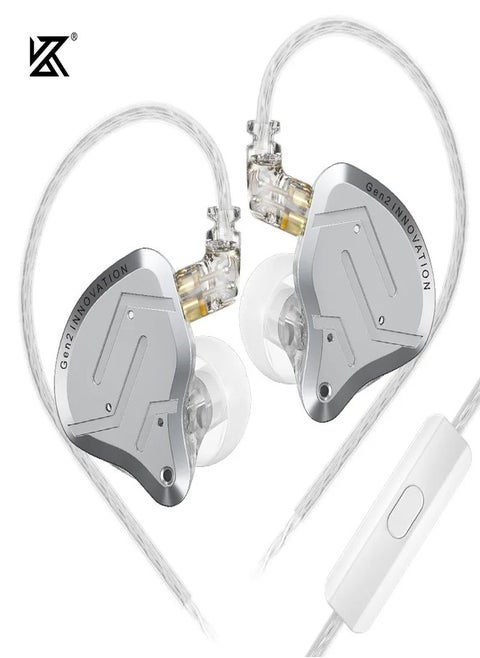 KZ ZSN Pro 2 in-Ear Monitors Headphones Metal Earphones 1BA+1DD Hybrid Technology HiFi Bass Clear Sound IEMs Noise Cancellation Earbuds Wired (silver color with Mic)