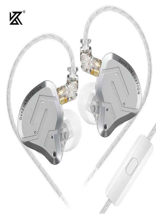 KZ ZSN Pro 2 in-Ear Monitors Headphones Metal Earphones 1BA+1DD Hybrid Technology HiFi Bass Clear Sound IEMs Noise Cancellation Earbuds Wired (silver color with Mic)