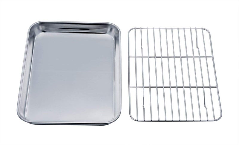 TeamFar TeamFar Toaster Oven Tray and Rack Set 93 x 7 x 1 Stainless Steel Toaster Oven Pan Broiler Pan Non Toxic  Healthy Easy Clean  Dishwasher Safe 