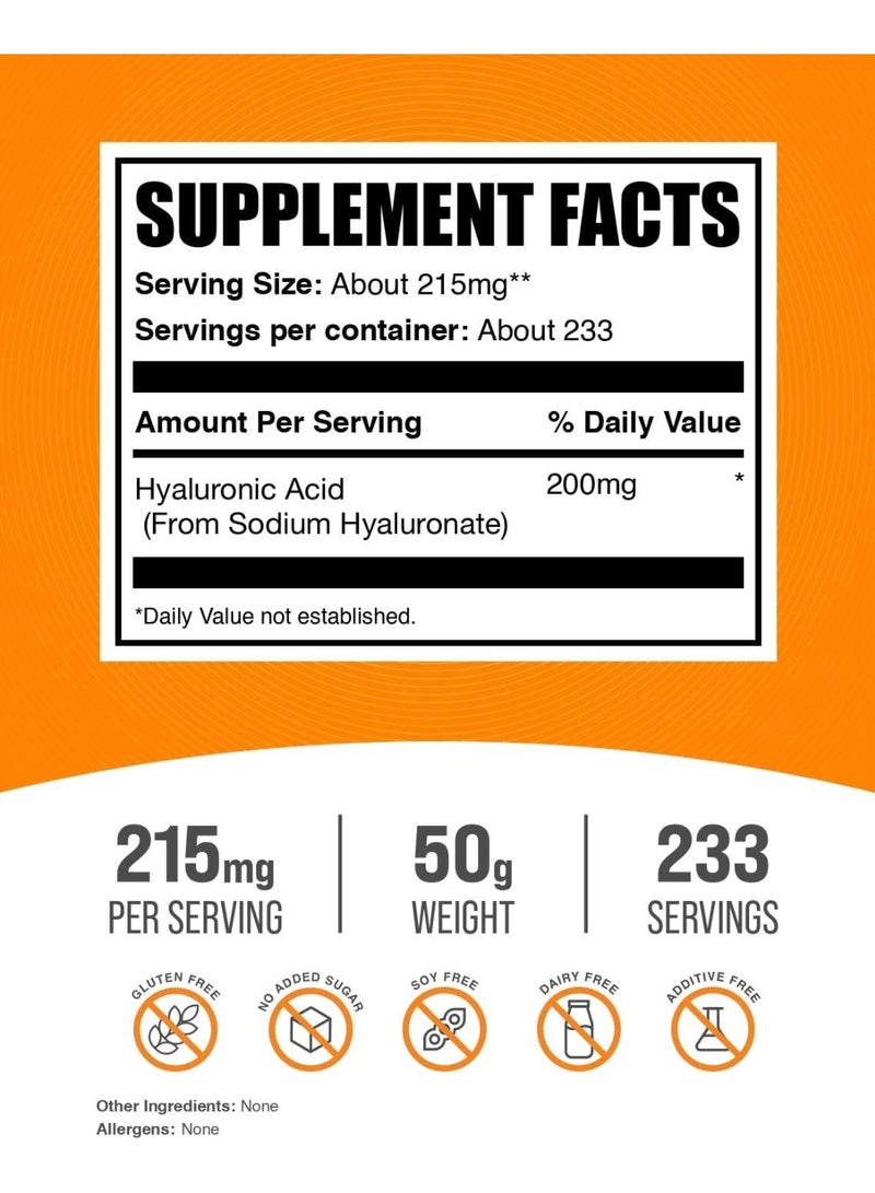 بالك سابلمنتس مسحوق حمض الهيالورونيك من BulkSupplements.com - كصوديوم الهيالورونات، مكملات حمض الهيالورونيك - درجة غذائية، خالٍ من الغلوتين - 215 ملغ لكل حصة، 50 غ (1.8 أونصة) (عبوة واحدة) - Image 2