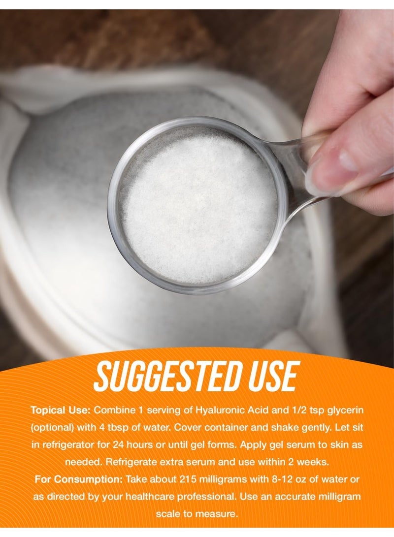 بالك سابلمنتس مسحوق حمض الهيالورونيك من BulkSupplements.com - كصوديوم الهيالورونات، مكملات حمض الهيالورونيك - درجة غذائية، خالٍ من الغلوتين - 215 ملغ لكل حصة، 50 غ (1.8 أونصة) (عبوة واحدة) - Image 4