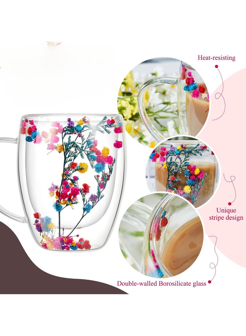 XiuWoo 2 Pcs 350 ml Double Wall Glass Coffee Mugs Clear Immortal Flower Coffee Mug with Handle Creative Insulated Heat Resistant Coffee Cups for Tea Cappuccino Espresso Latte - Image 5