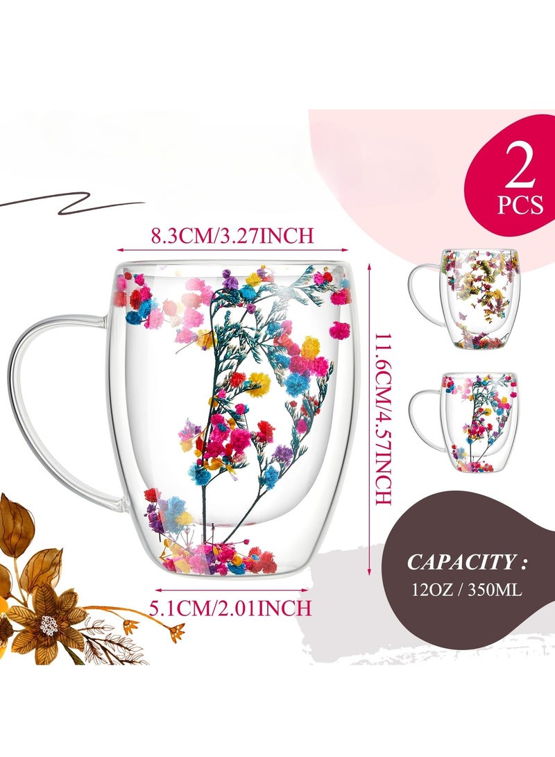 XiuWoo 2 Pcs 350 ml Double Wall Glass Coffee Mugs Clear Immortal Flower Coffee Mug with Handle Creative Insulated Heat Resistant Coffee Cups for Tea Cappuccino Espresso Latte - Image 4