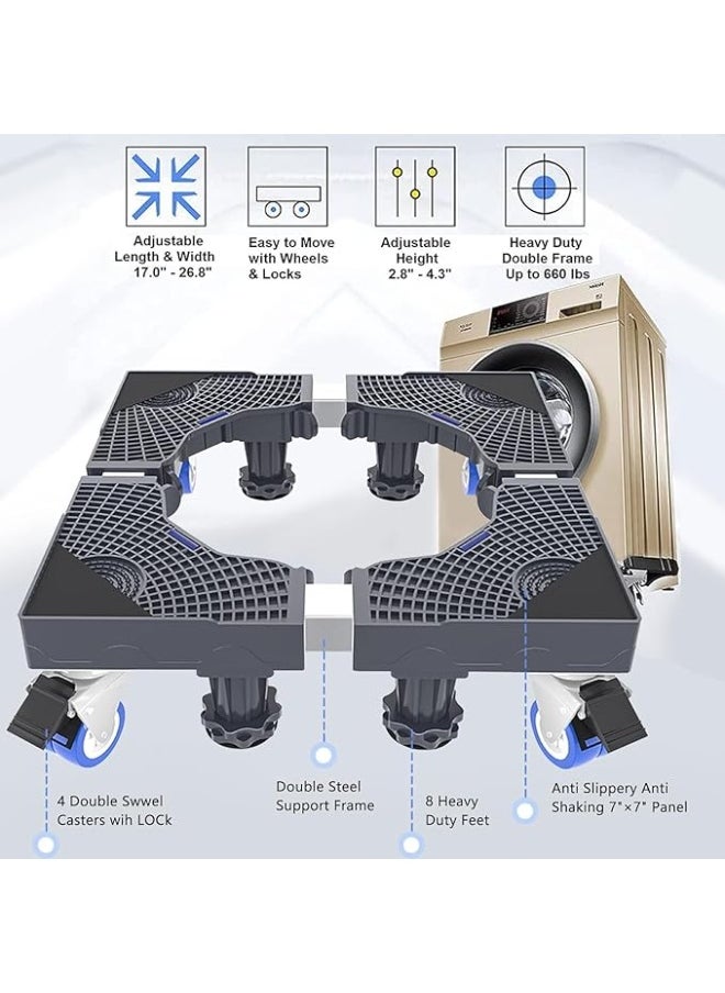 Washing Machine Base Stand, Adjustable Mobile Base，With Universal Wheels And 4 Single Lock Wheels, Moisture Resistant And Durable，Suitable For Washing Machines, Dryers, Refrigerators