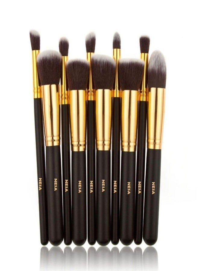 Nesa Makeup Brush Set with Pink Makeup Sponge, 4 Brushes, Beige Brush Holder (Multi Coloured, Pack of 10 Makeup Brush) - Image 1