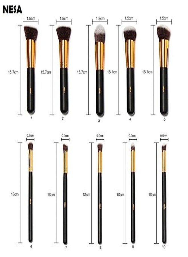Nesa Makeup Brush Set with Pink Makeup Sponge, 4 Brushes, Beige Brush Holder (Multi Coloured, Pack of 10 Makeup Brush) - Image 2