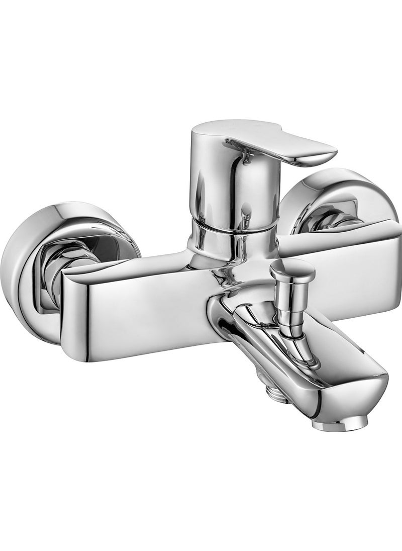 T-may - Eca Luna Bathroom Faucet+ Bathroom Çamlıca Square Top Shower Set Set Stainless Chrome - Image 1