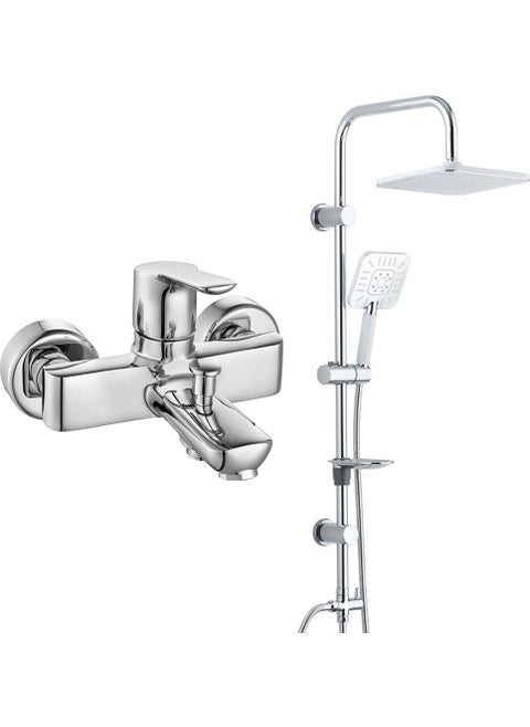 Eca Luna Bathroom Faucet+ Bathroom Çamlıca Square Top Shower Set Set Stainless Chrome