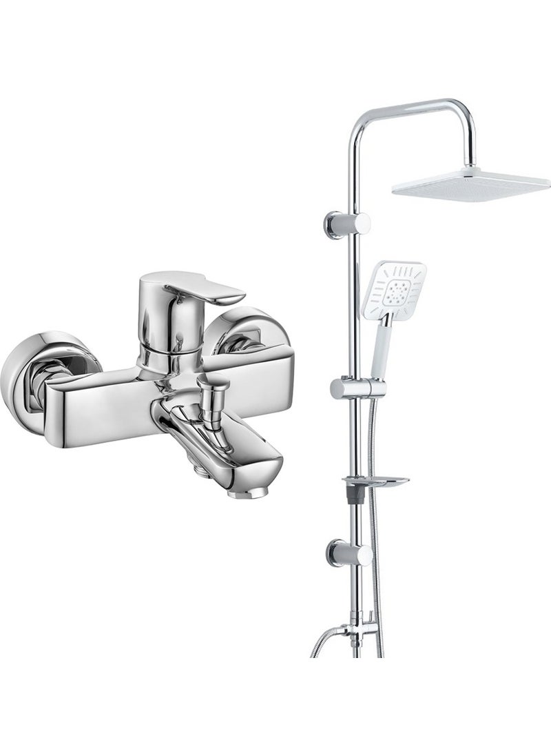 T-may - Eca Luna Bathroom Faucet+ Bathroom Çamlıca Square Top Shower Set Set Stainless Chrome - Image 1