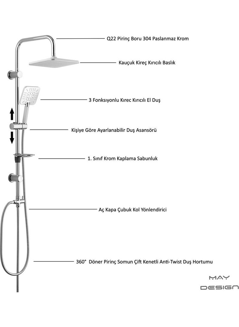 T-may - Eca Luna Bathroom Faucet+ Bathroom Çamlıca Square Top Shower Set Set Stainless Chrome - Image 1