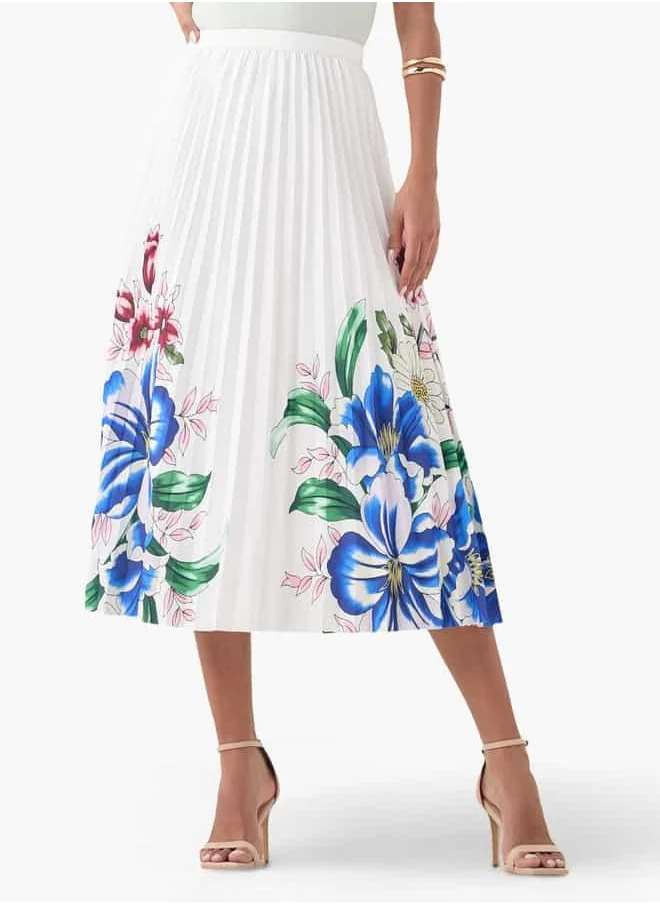 2Xtremz 2Xtremz Floral Print Pleated Midi Skirt with Elasticated Waistband