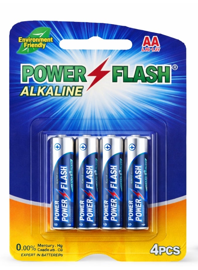 POWER FLASH AA Alkaline Batteries 1.5V – Long Lasting & Eco-Friendly – 4 Pieces Pack - Image 1