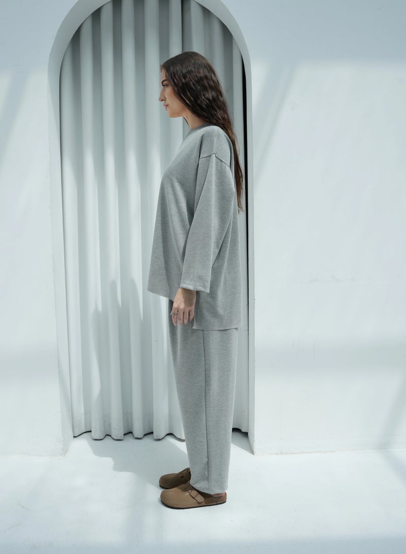 Andy 6653 | Women's Premium Cotton Oversized Two-Piece Lounge Set – Relaxed Fit Top with Long Sleeves and Wide-Leg Pants | Grey - Image 2