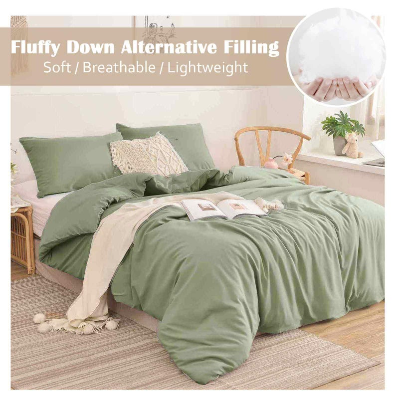 نانكو Nanko Sage Green King Size Set Set Spring Soft Microfiber أسفل البديل لحاف مبطن ، إدراج مزرعة حديثة مجموعات الفراش المحايدة في حقيبة للنساء الرجال 104 × 90 بوصة 3pcs أخضر فاتح - Image 2
