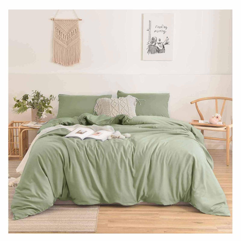 نانكو Nanko Sage Green King Size Set Set Spring Soft Microfiber أسفل البديل لحاف مبطن ، إدراج مزرعة حديثة مجموعات الفراش المحايدة في حقيبة للنساء الرجال 104 × 90 بوصة 3pcs أخضر فاتح - Image 3