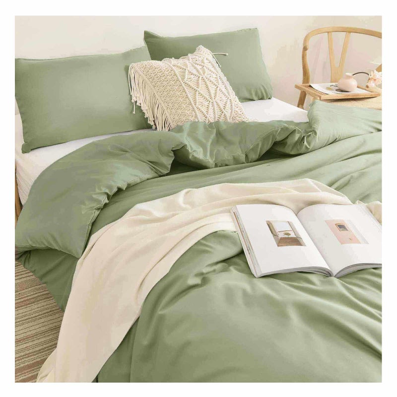 نانكو Nanko Sage Green King Size Set Set Spring Soft Microfiber أسفل البديل لحاف مبطن ، إدراج مزرعة حديثة مجموعات الفراش المحايدة في حقيبة للنساء الرجال 104 × 90 بوصة 3pcs أخضر فاتح - Image 1