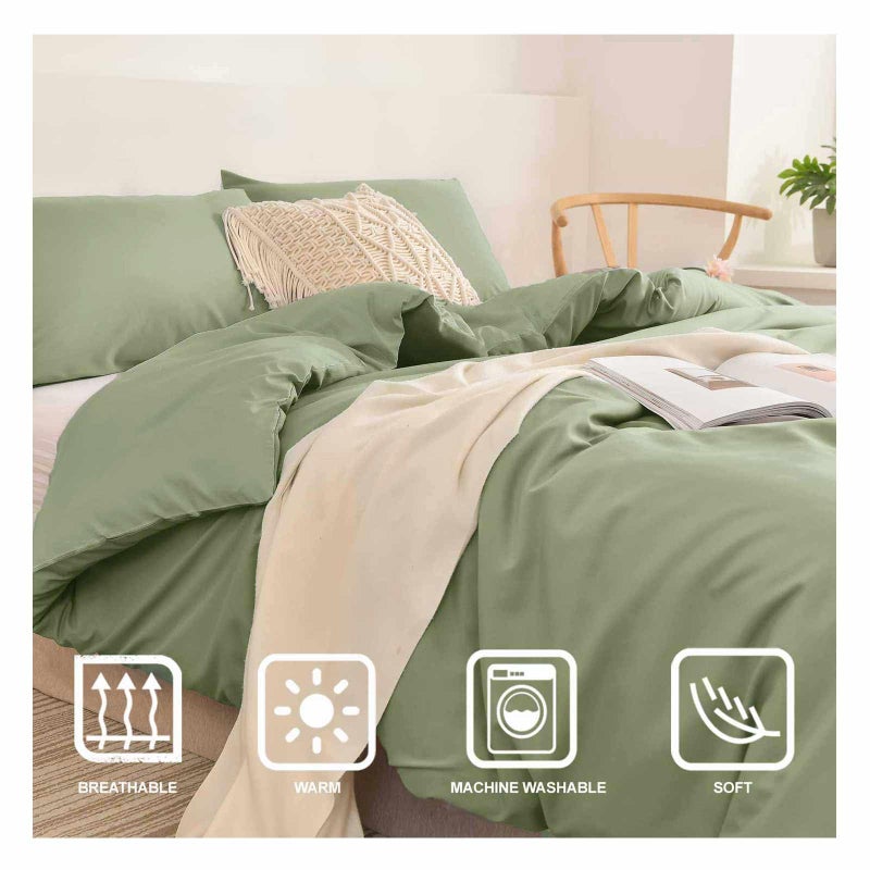 نانكو Nanko Sage Green King Size Set Set Spring Soft Microfiber أسفل البديل لحاف مبطن ، إدراج مزرعة حديثة مجموعات الفراش المحايدة في حقيبة للنساء الرجال 104 × 90 بوصة 3pcs أخضر فاتح - Image 4