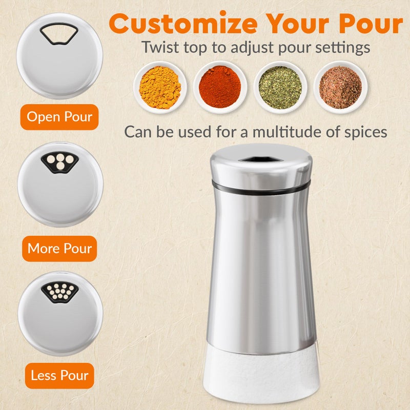 HOME EC Original Glass Salt shaker or Pepper Shaker with Adjustable Pour Holes - Stainless Steel Encased - For salts, ground peppercorns and spices - Great For Farmhouse or RV Camping - Image 2