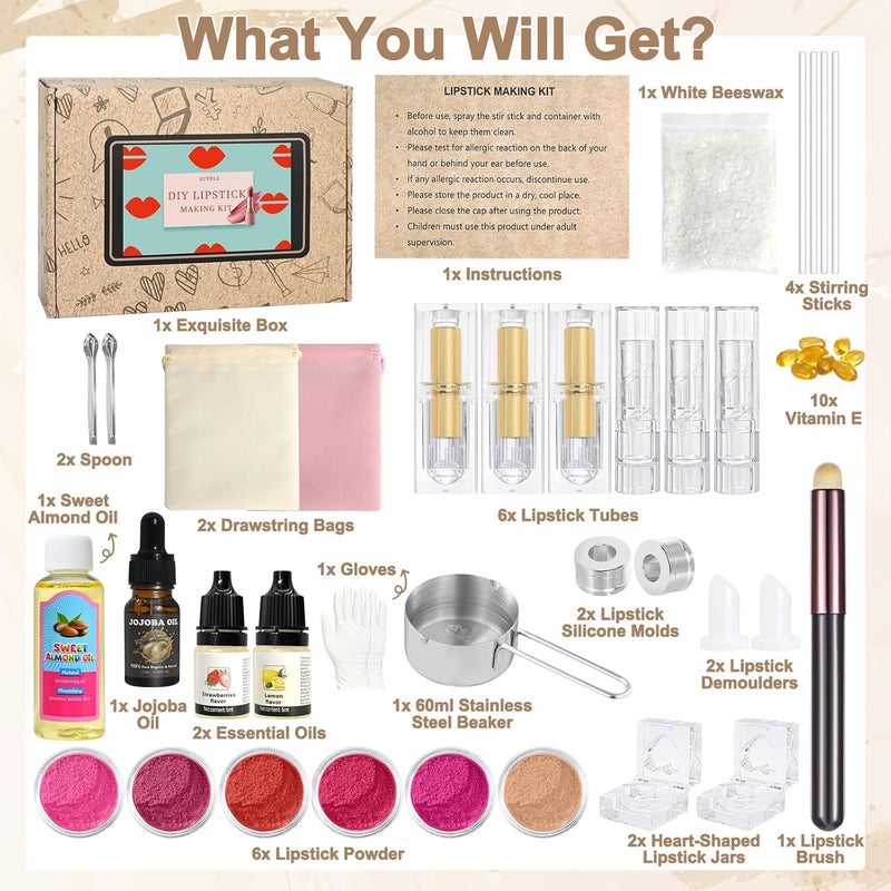 JUYRLE Make Your Own Lipstick, Lip Gloss Making Kit, Non-Toxic Creative Crafts, Adult DIY Making Lip Gloss Set, Funny Cosmetic Make-Up, Birthday Gift for Girls/Women/Girls - Image 2