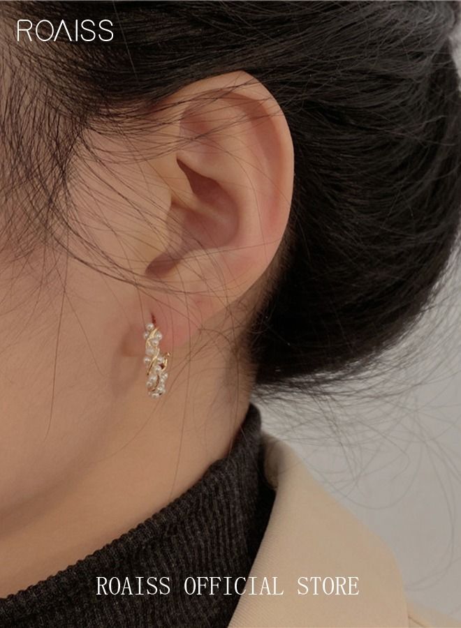 roaiss 1 Pair of Pearls Earrings Baroque Simple Fashion Ins Style Sweet Exquisite Elegant Alloy Dangle Ear Drop Hoops Studs Gift for Women Ladies Girls Golden - Image 2