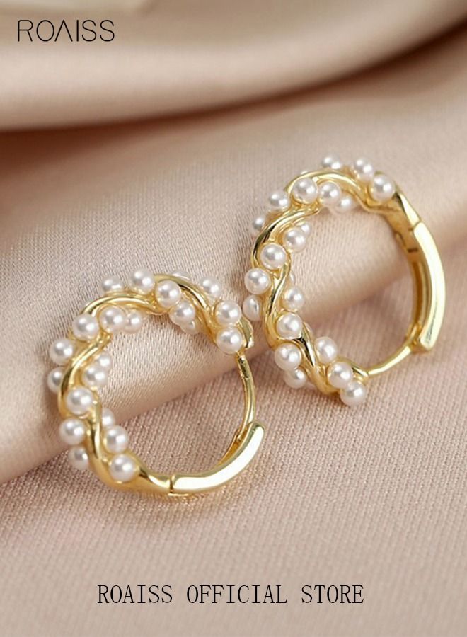 roaiss 1 Pair of Pearls Earrings Baroque Simple Fashion Ins Style Sweet Exquisite Elegant Alloy Dangle Ear Drop Hoops Studs Gift for Women Ladies Girls Golden - Image 1