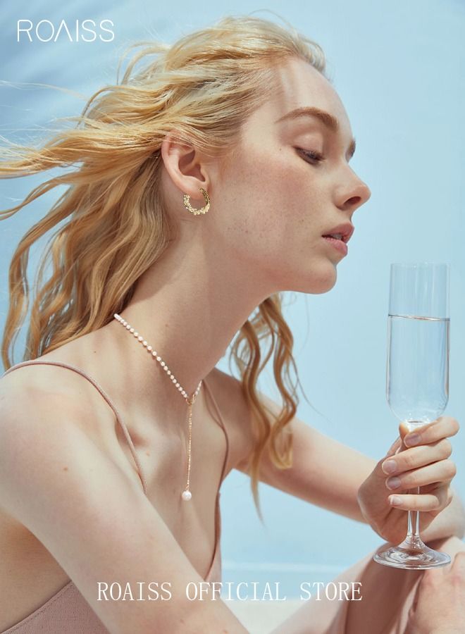 roaiss 1 Pair of Pearls Earrings Baroque Simple Fashion Ins Style Sweet Exquisite Elegant Alloy Dangle Ear Drop Hoops Studs Gift for Women Ladies Girls Golden - Image 4