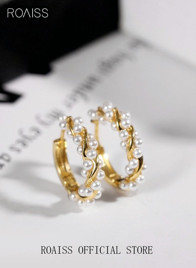 roaiss 1 Pair of Pearls Earrings Baroque Simple Fashion Ins Style Sweet Exquisite Elegant Alloy Dangle Ear Drop Hoops Studs Gift for Women Ladies Girls Golden - Image 5