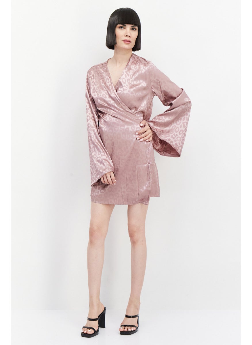 Koco & K Women Textured Casual Mini Dress, Light Mauve  - Image 3
