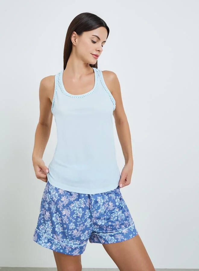 Styli Rib Round Neck Racerback Tank and Shorts Set