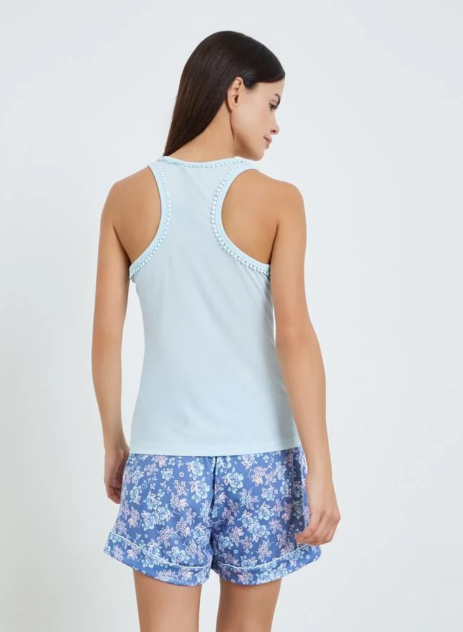 Styli Multi Rib Round Neck Racerback Tank and Shorts Set for Women | Best Price UAE