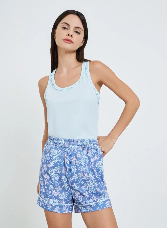 Styli Multi Rib Round Neck Racerback Tank and Shorts Set for Women | Best Price UAE