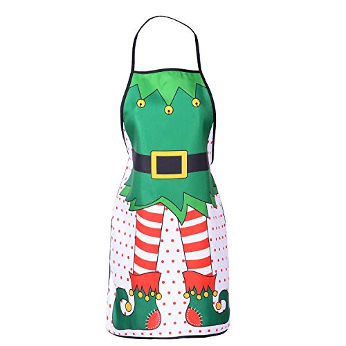 Lvydec Christmas Funny Elf Apron, Cute Kitchen Chef Bib BBQ Cooking Aprons for Adult, Holiday Kitchen Apron Funny Creative Apron Dress Christmas - Image 1